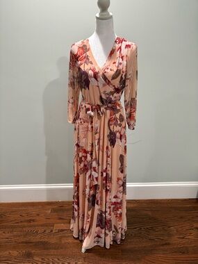Enfocus Studio Peach Floral Wrap Maxi Dress